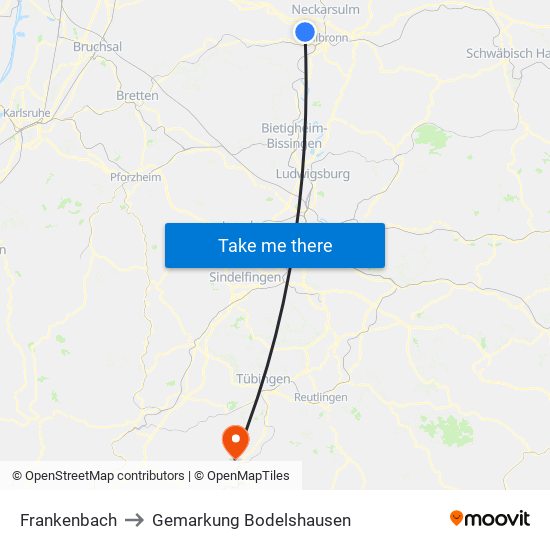 Frankenbach to Gemarkung Bodelshausen map