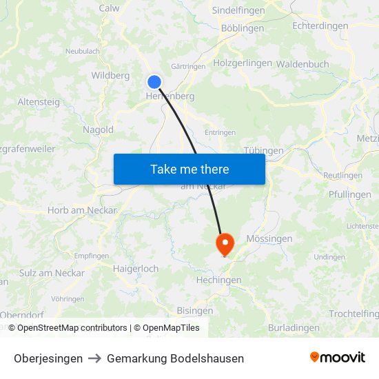 Oberjesingen to Gemarkung Bodelshausen map