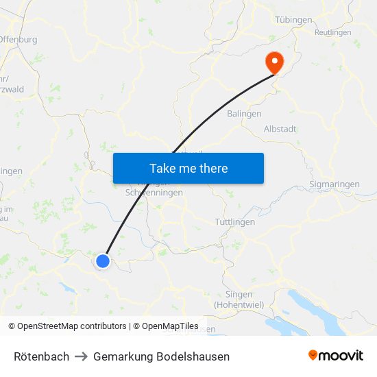 Rötenbach to Gemarkung Bodelshausen map