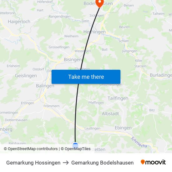 Gemarkung Hossingen to Gemarkung Bodelshausen map