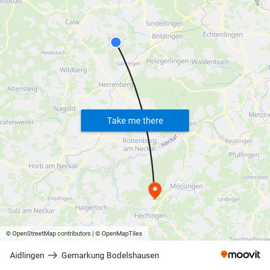 Aidlingen to Gemarkung Bodelshausen map