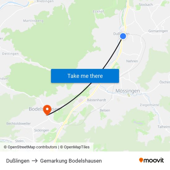 Dußlingen to Gemarkung Bodelshausen map