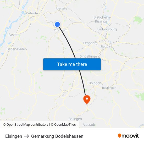 Eisingen to Gemarkung Bodelshausen map