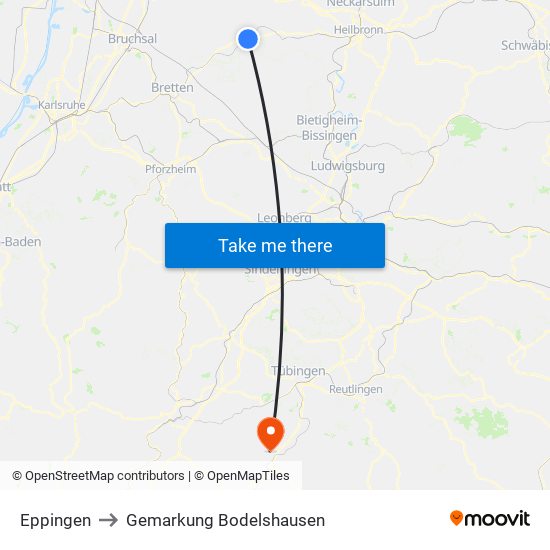 Eppingen to Gemarkung Bodelshausen map