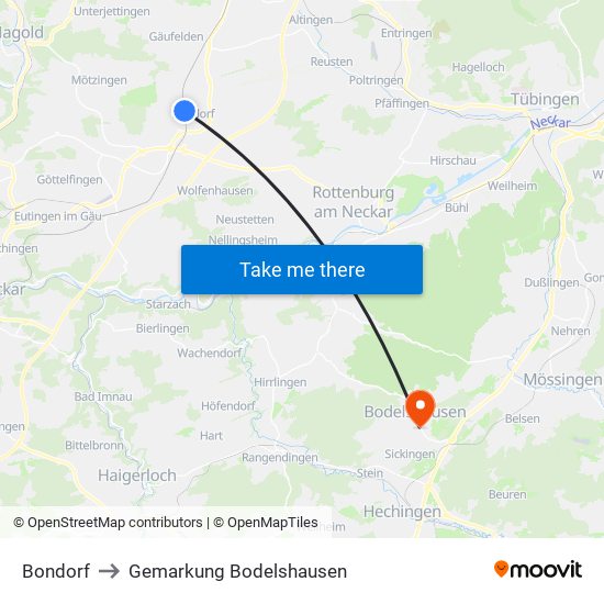 Bondorf to Gemarkung Bodelshausen map