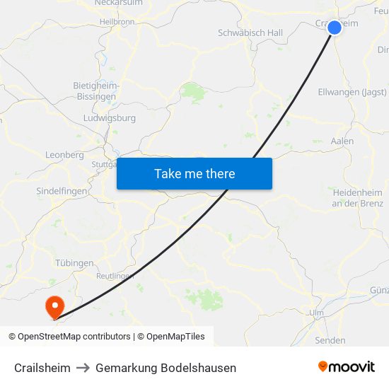 Crailsheim to Gemarkung Bodelshausen map