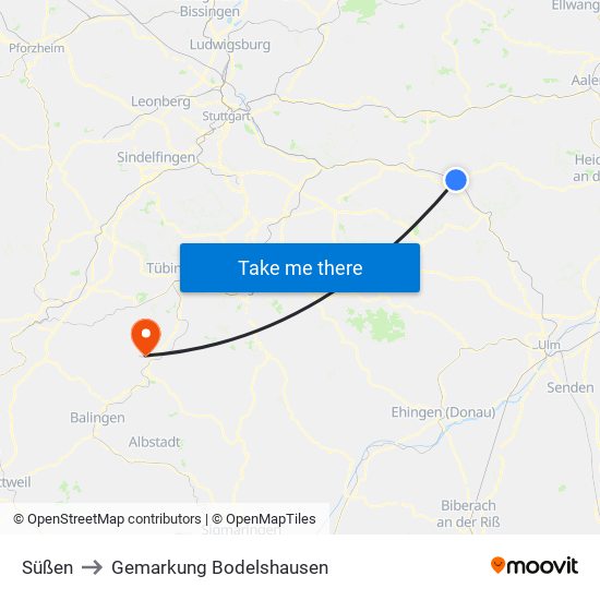 Süßen to Gemarkung Bodelshausen map