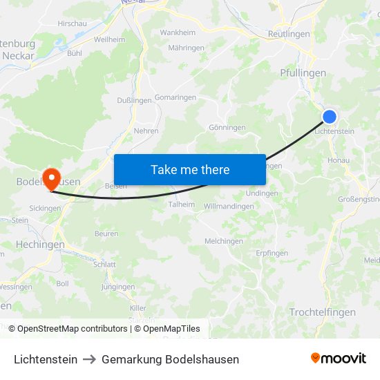 Lichtenstein to Gemarkung Bodelshausen map