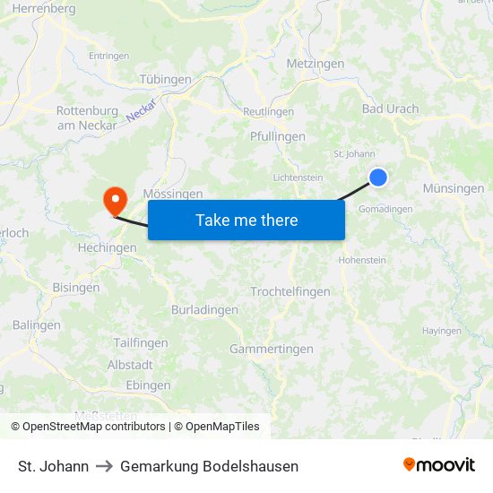 St. Johann to Gemarkung Bodelshausen map