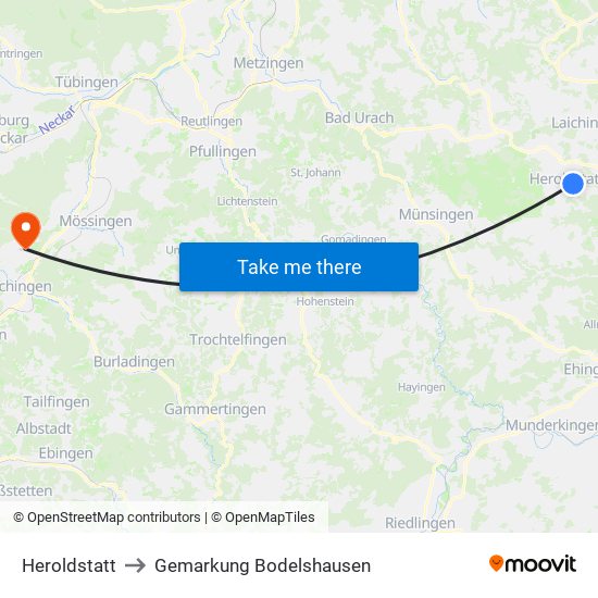 Heroldstatt to Gemarkung Bodelshausen map