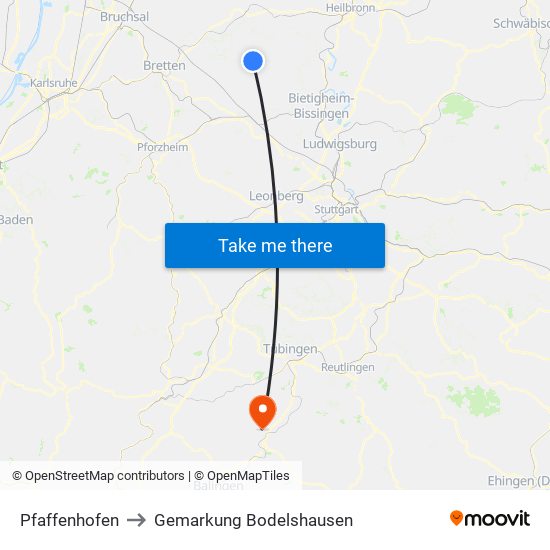 Pfaffenhofen to Gemarkung Bodelshausen map