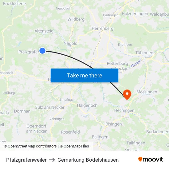 Pfalzgrafenweiler to Gemarkung Bodelshausen map