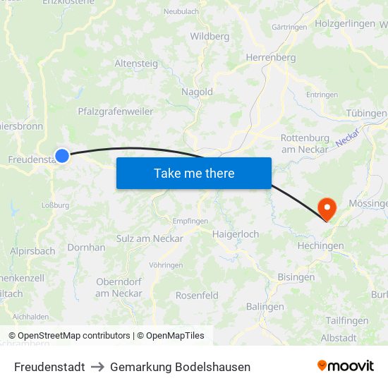 Freudenstadt to Gemarkung Bodelshausen map