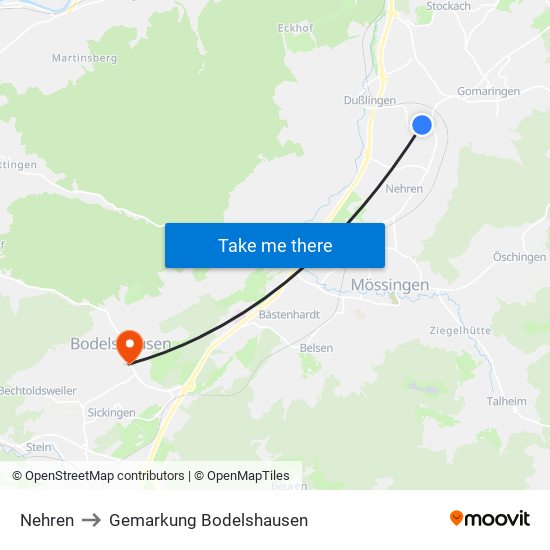 Nehren to Gemarkung Bodelshausen map
