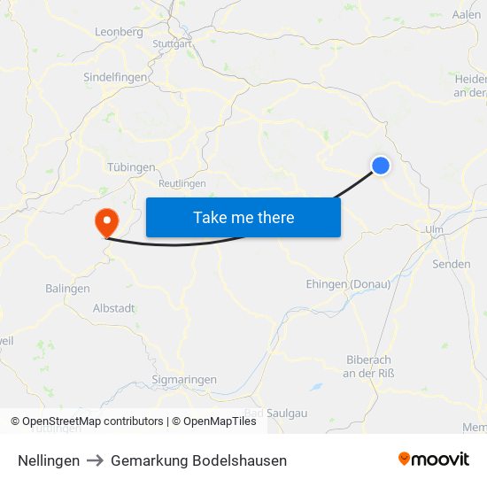 Nellingen to Gemarkung Bodelshausen map