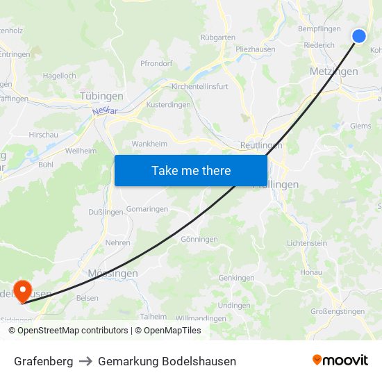 Grafenberg to Gemarkung Bodelshausen map