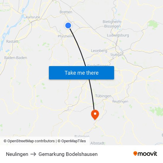 Neulingen to Gemarkung Bodelshausen map