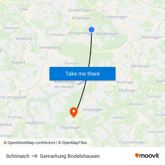 Schönaich to Gemarkung Bodelshausen map