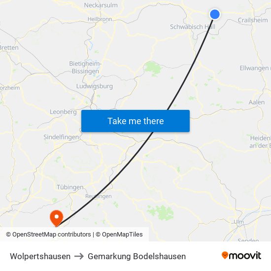 Wolpertshausen to Gemarkung Bodelshausen map