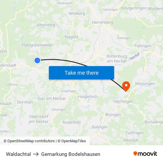 Waldachtal to Gemarkung Bodelshausen map