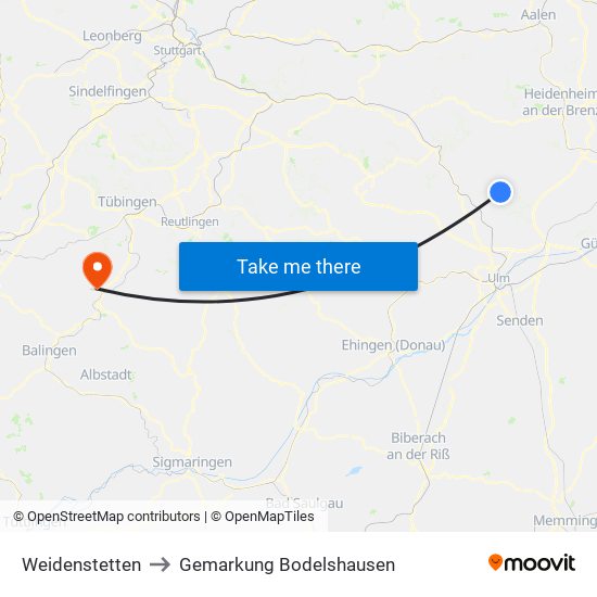 Weidenstetten to Gemarkung Bodelshausen map