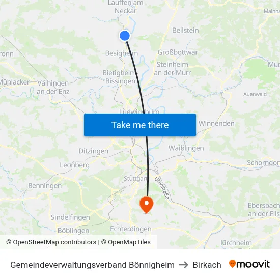 Gemeindeverwaltungsverband Bönnigheim to Birkach map