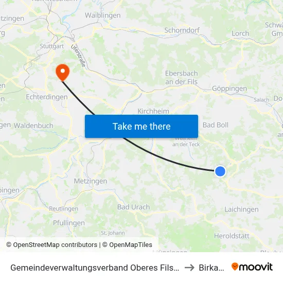 Gemeindeverwaltungsverband Oberes Filstal to Birkach map
