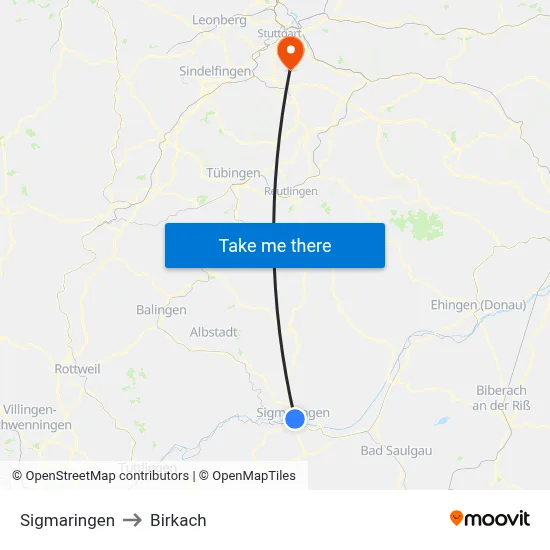 Sigmaringen to Birkach map