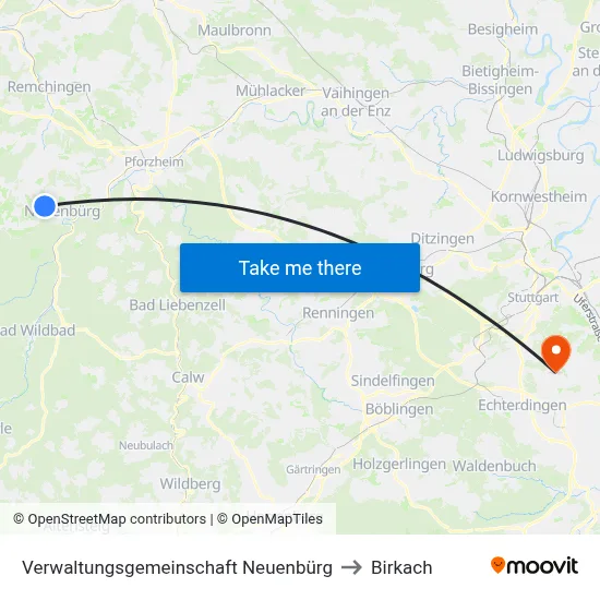 Verwaltungsgemeinschaft Neuenbürg to Birkach map