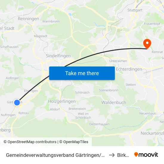 Gemeindeverwaltungsverband Gärtringen/Ehningen to Birkach map