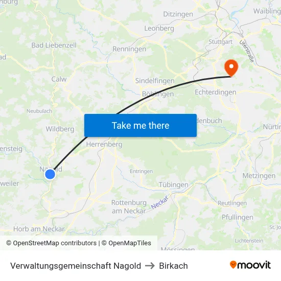 Verwaltungsgemeinschaft Nagold to Birkach map