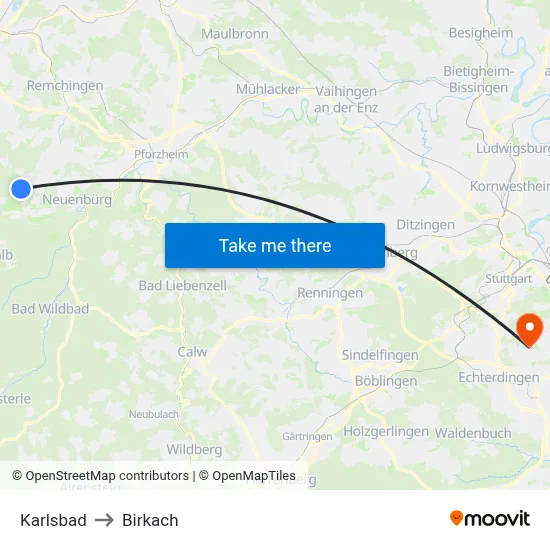 Karlsbad to Birkach map