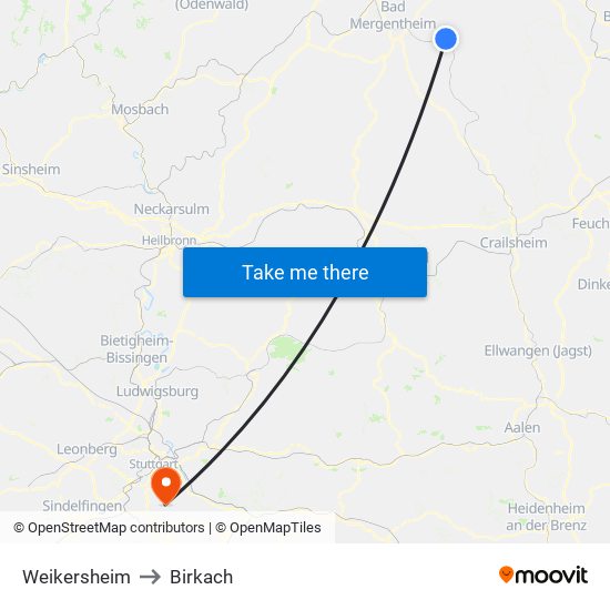 Weikersheim to Birkach map