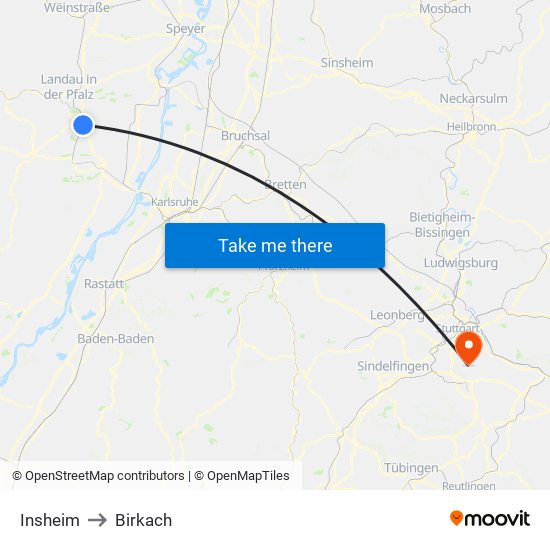 Insheim to Birkach map