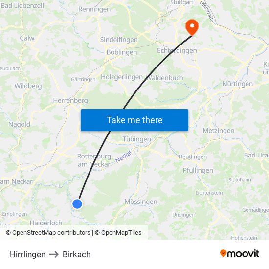 Hirrlingen to Birkach map