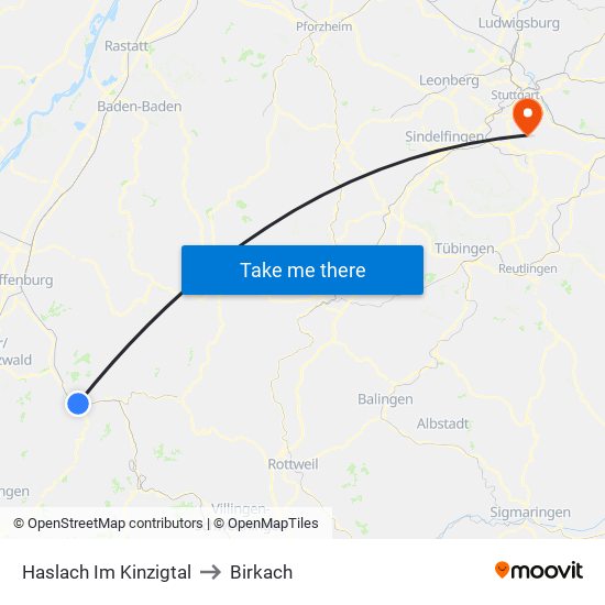 Haslach Im Kinzigtal to Birkach map