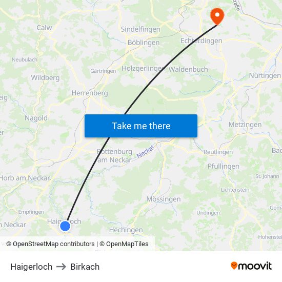 Haigerloch to Birkach map
