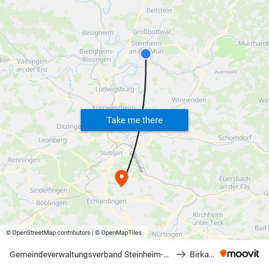 Gemeindeverwaltungsverband Steinheim-Murr to Birkach map