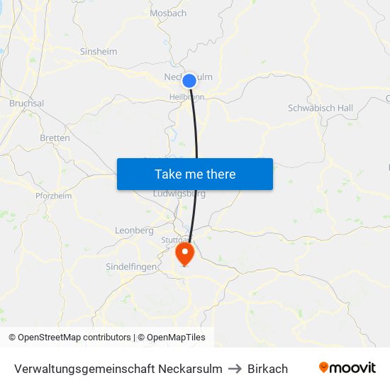 Verwaltungsgemeinschaft Neckarsulm to Birkach map