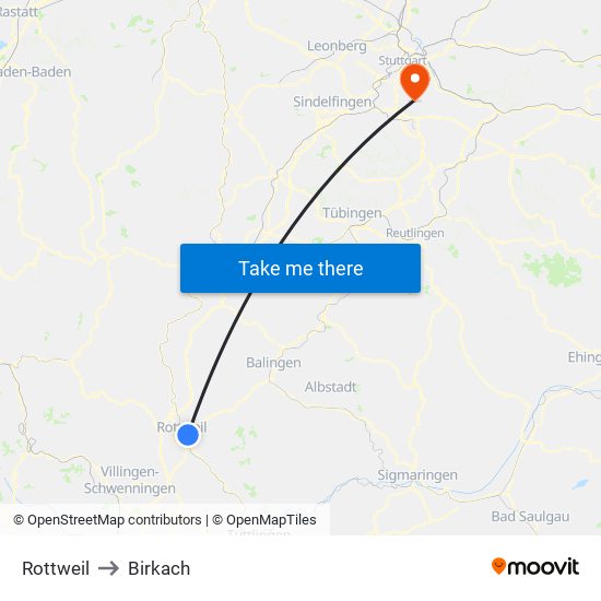 Rottweil to Birkach map