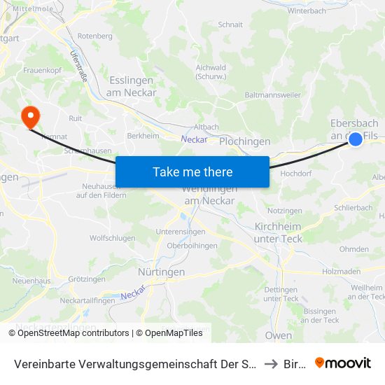 Vereinbarte Verwaltungsgemeinschaft Der Stadt Ebersbach An Der Fils to Birkach map