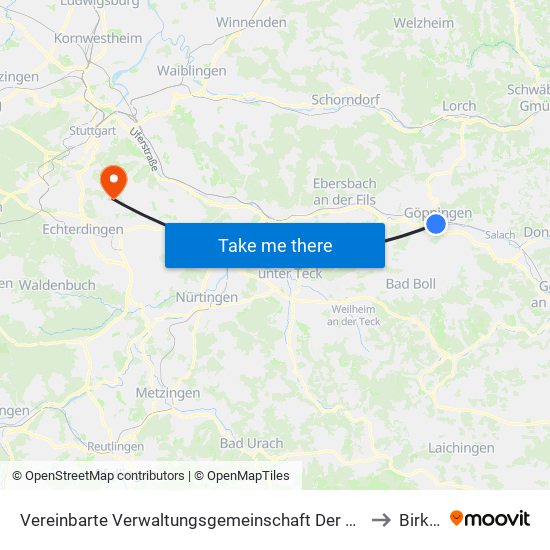 Vereinbarte Verwaltungsgemeinschaft Der Stadt Göppingen to Birkach map