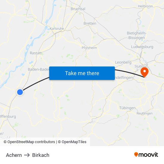 Achern to Birkach map