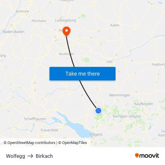 Wolfegg to Birkach map