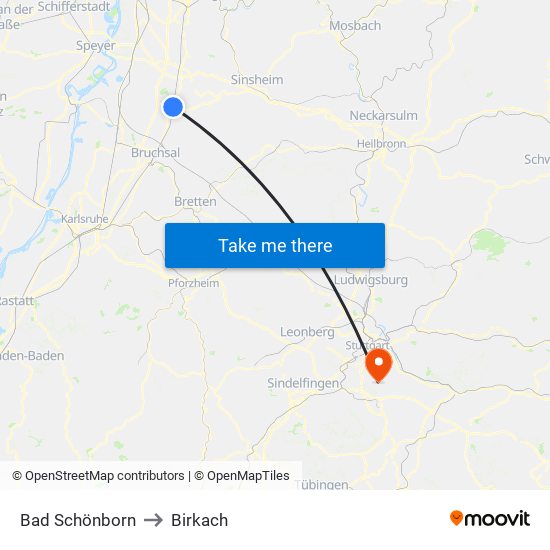 Bad Schönborn to Birkach map