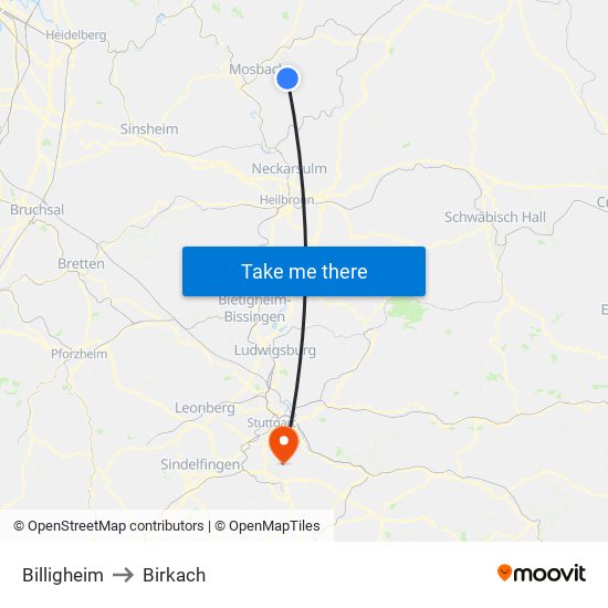 Billigheim to Birkach map