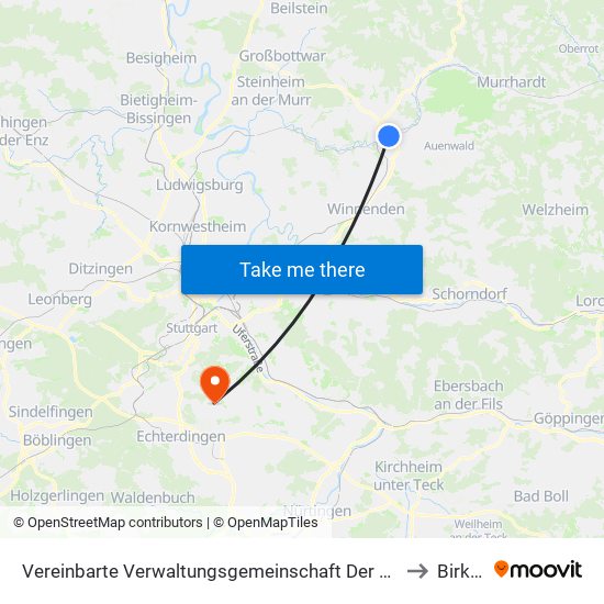 Vereinbarte Verwaltungsgemeinschaft Der Stadt Backnang to Birkach map