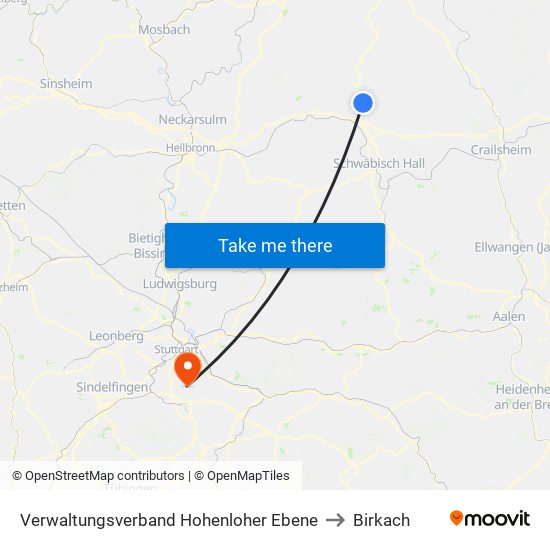 Verwaltungsverband Hohenloher Ebene to Birkach map