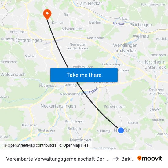 Vereinbarte Verwaltungsgemeinschaft Der Stadt Neuffen to Birkach map