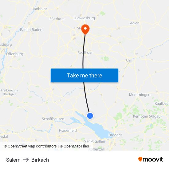 Salem to Birkach map